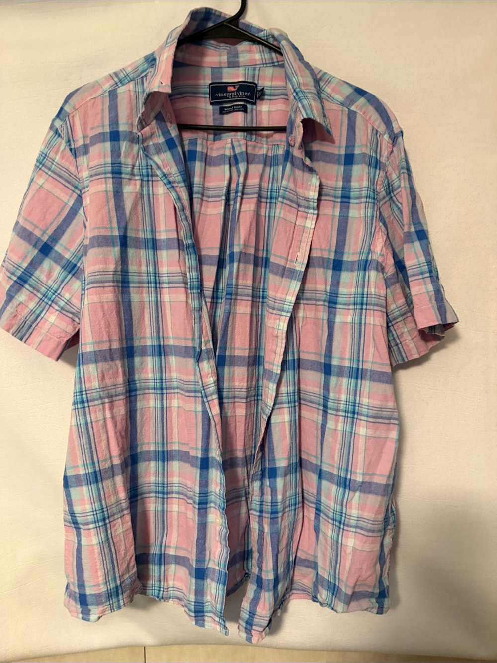 Vineyard Vines Pink and Blue Plaid Short-Sleeve Button-Up